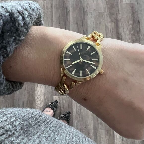 Chico’s Tortoise Face Gold Tone Chunky Chain Link Watch‎ - Picture 5 of 8